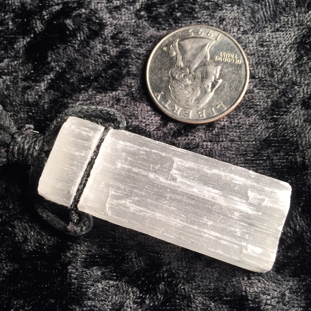 Selenite crystal necklace avg 19 grams 2” crystal